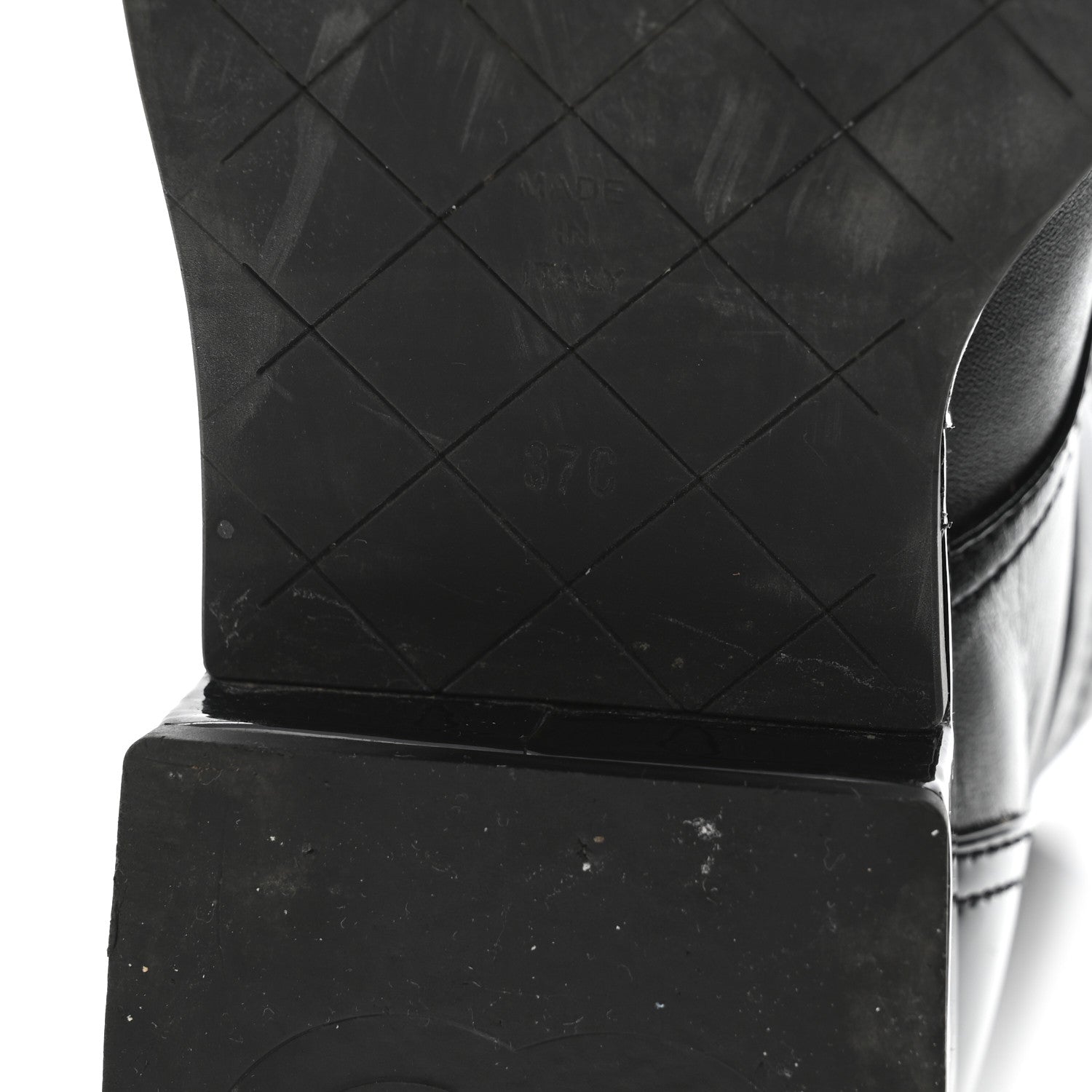 Lambskin Patent Calfskin Quilted CC Lace Up Combat Boots 37 Black