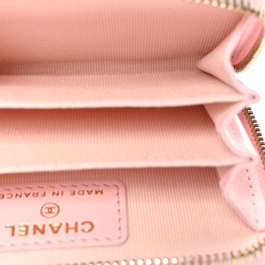 Caviar Quilted Zip Coin Purse Pink