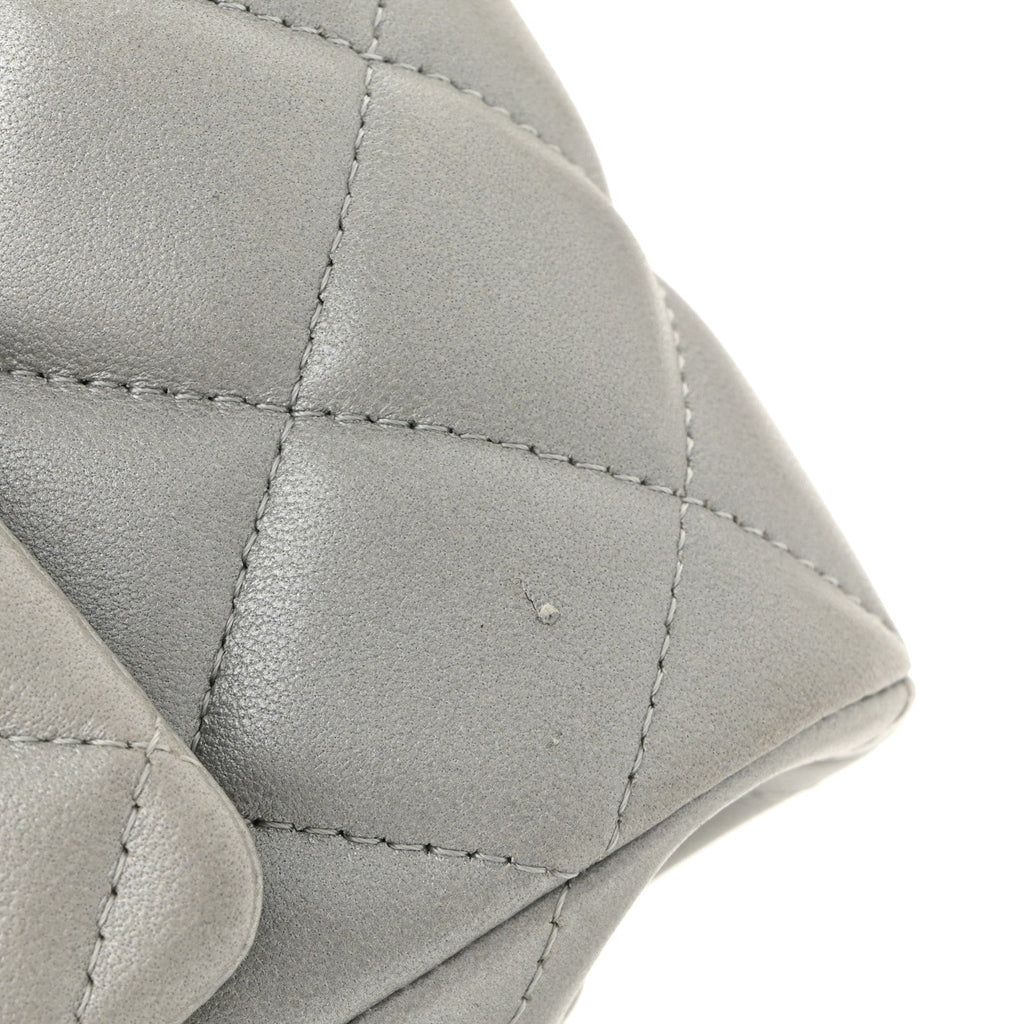 Chanel Metallic Lambskin Quilted Clutch With Chain Flap Silver