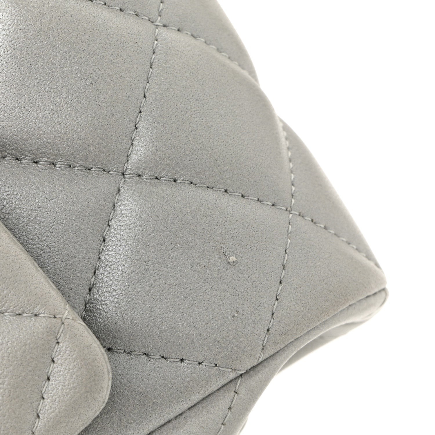 Chanel Metallic Lambskin Quilted Clutch With Chain Flap Silver
