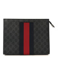 Gucci GG Supreme Monogram Selleria Calfskin Web New Web Cosmetic Case Black
