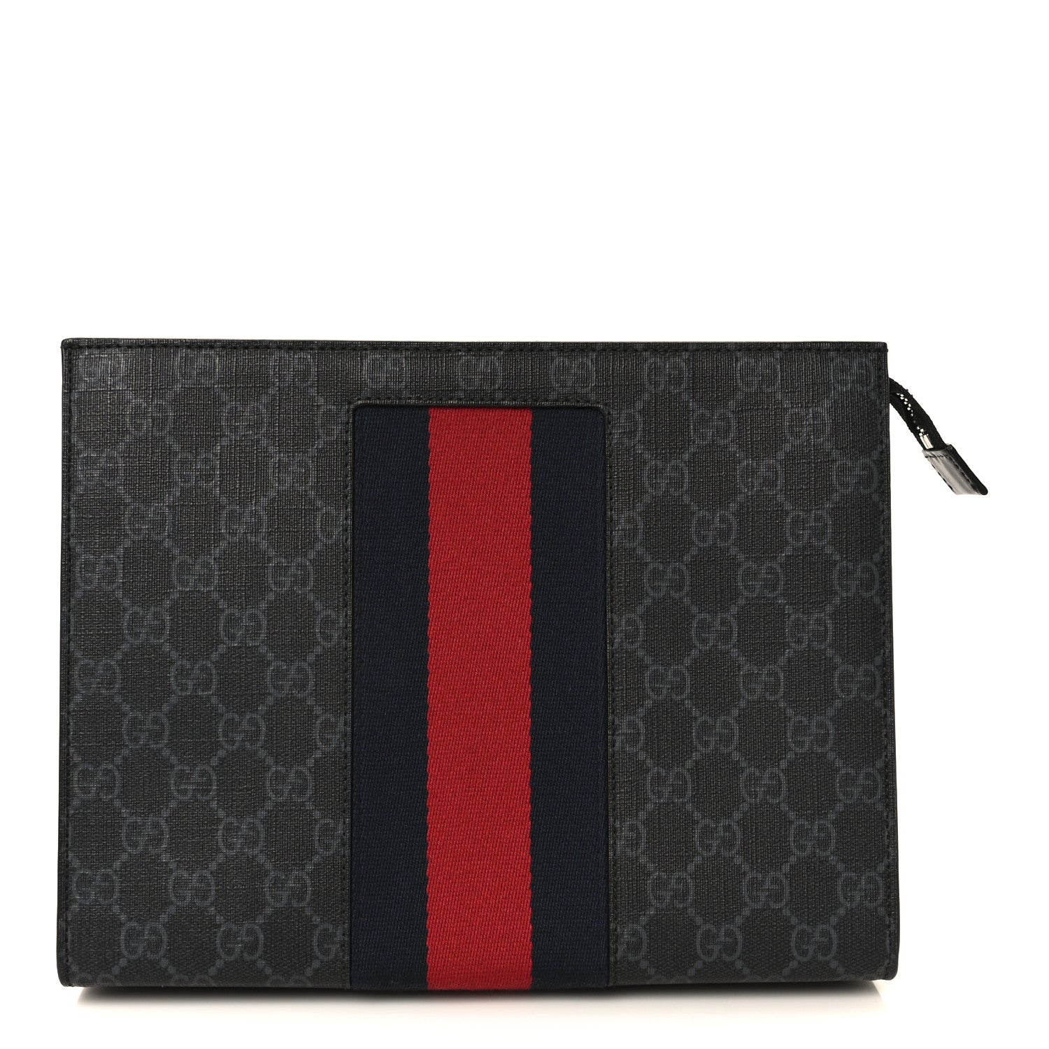 Gucci GG Supreme Monogram Selleria Calfskin Web New Web Cosmetic Case Black