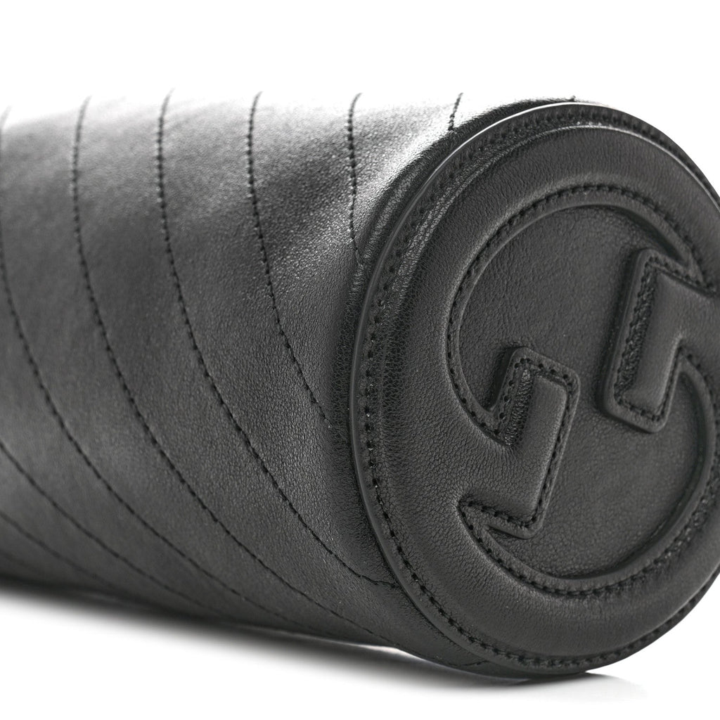 Gucci Sakai Be Green Calfskin Diagonal Stitched Mini Blondie Barrel Shoulder Bag Black