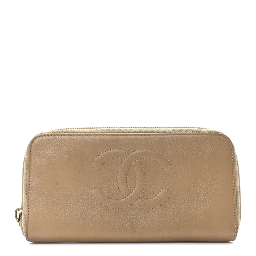 Caviar Large Timeless CC Zip Around Wallet Beige