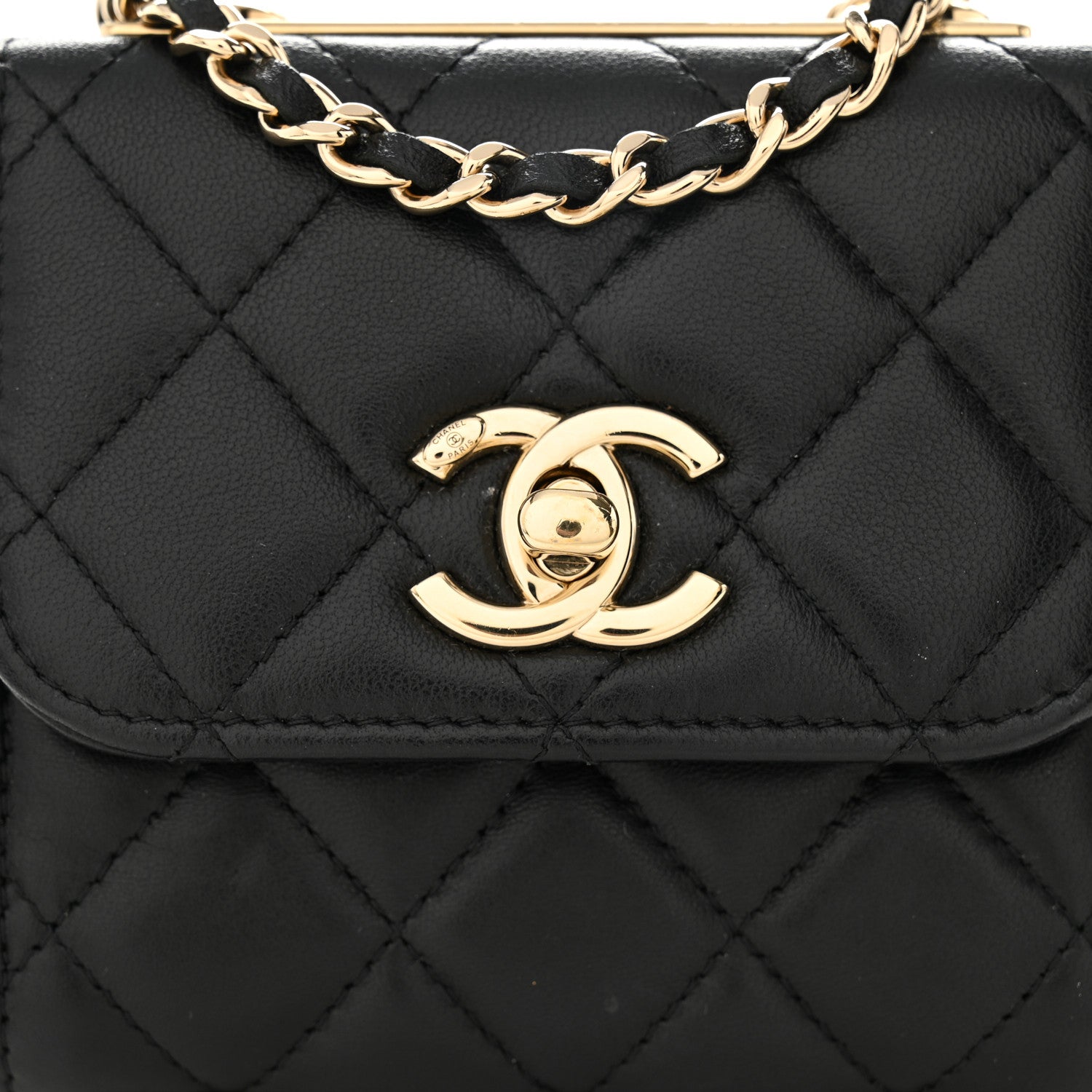 Chanel Lambskin Quilted Trendy CC Card Holder On Chain Black