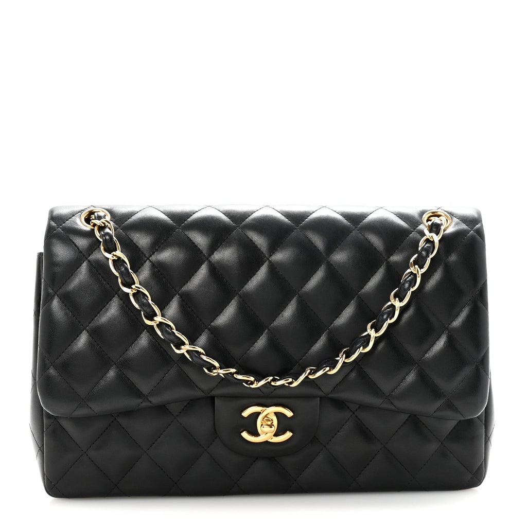 Chanel Lambskin Quilted Jumbo Double Flap Black