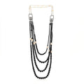 Ruthenium Resin Graduated Beaded Pearl CC Multi Strand Long Necklace Black
