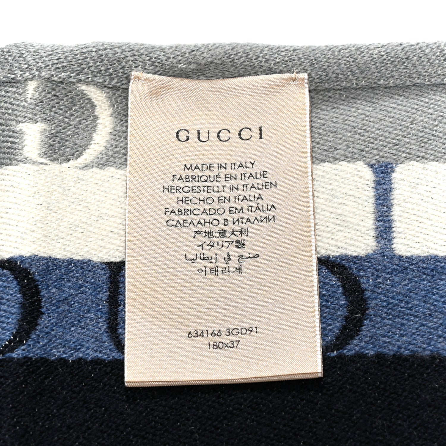 Gucci Wool Cotton Logo Wood Stripes Scarf Sky Blue