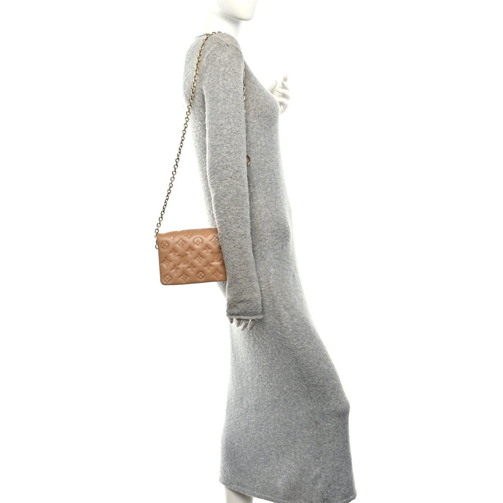 Louis Vuitton Lambskin Embossed Monogram Pochette Coussin Camel