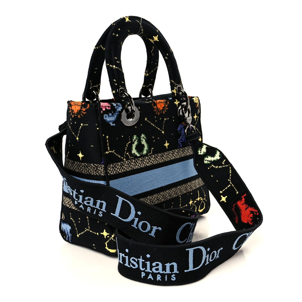 Christian Dior Canvas Pixel Zodiac Embroidered Medium Lady D-Lite Nero Multicolor