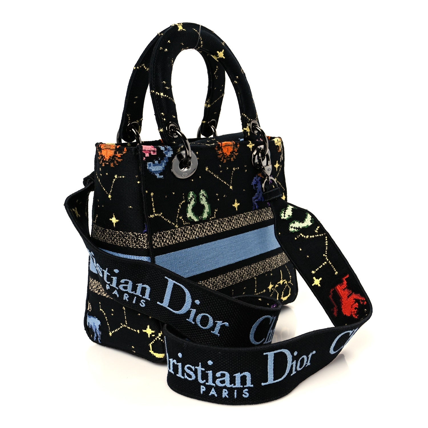 Christian Dior Canvas Pixel Zodiac Embroidered Medium Lady D-Lite Nero Multicolor