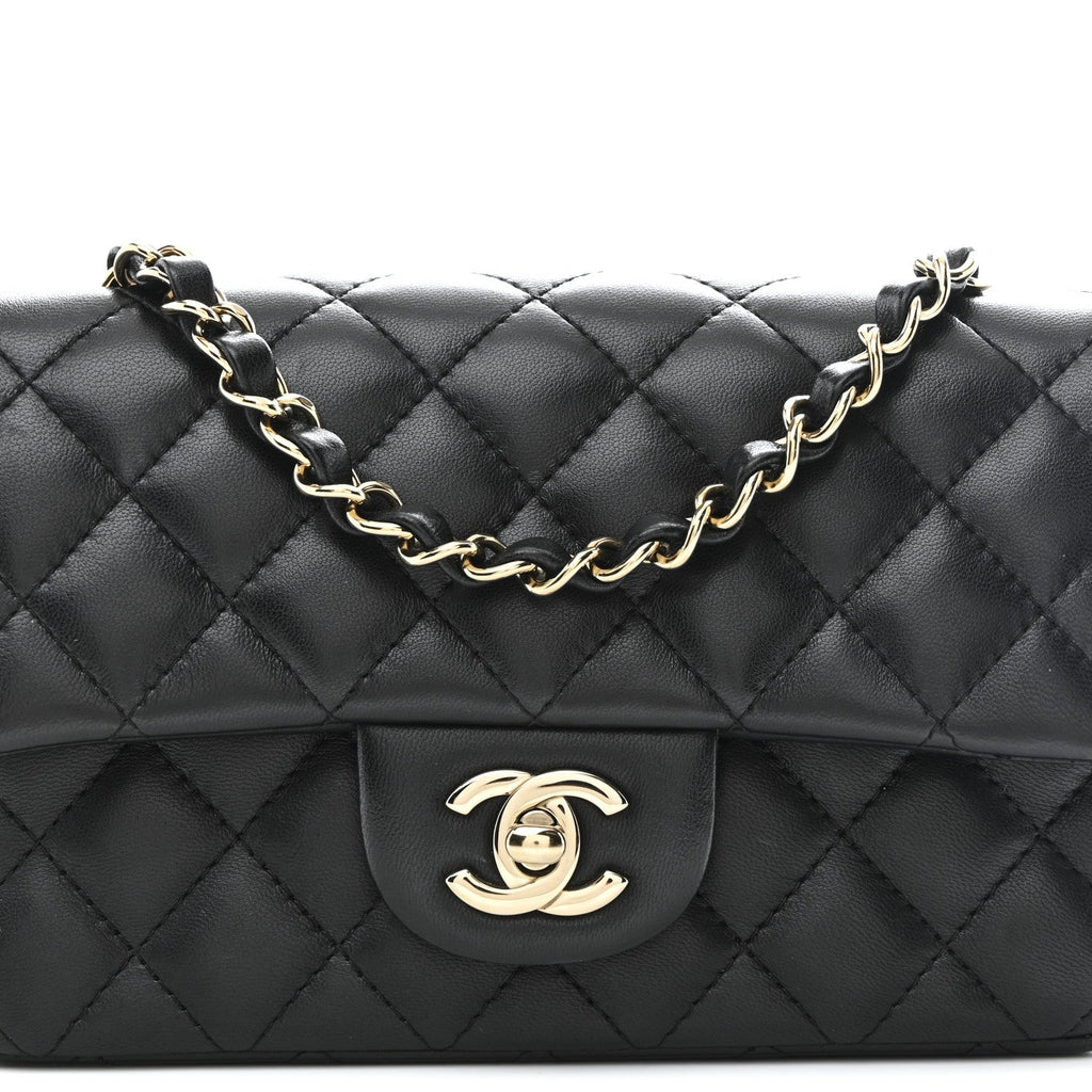 Chanel Lambskin Quilted Mini Rectangular Flap Black