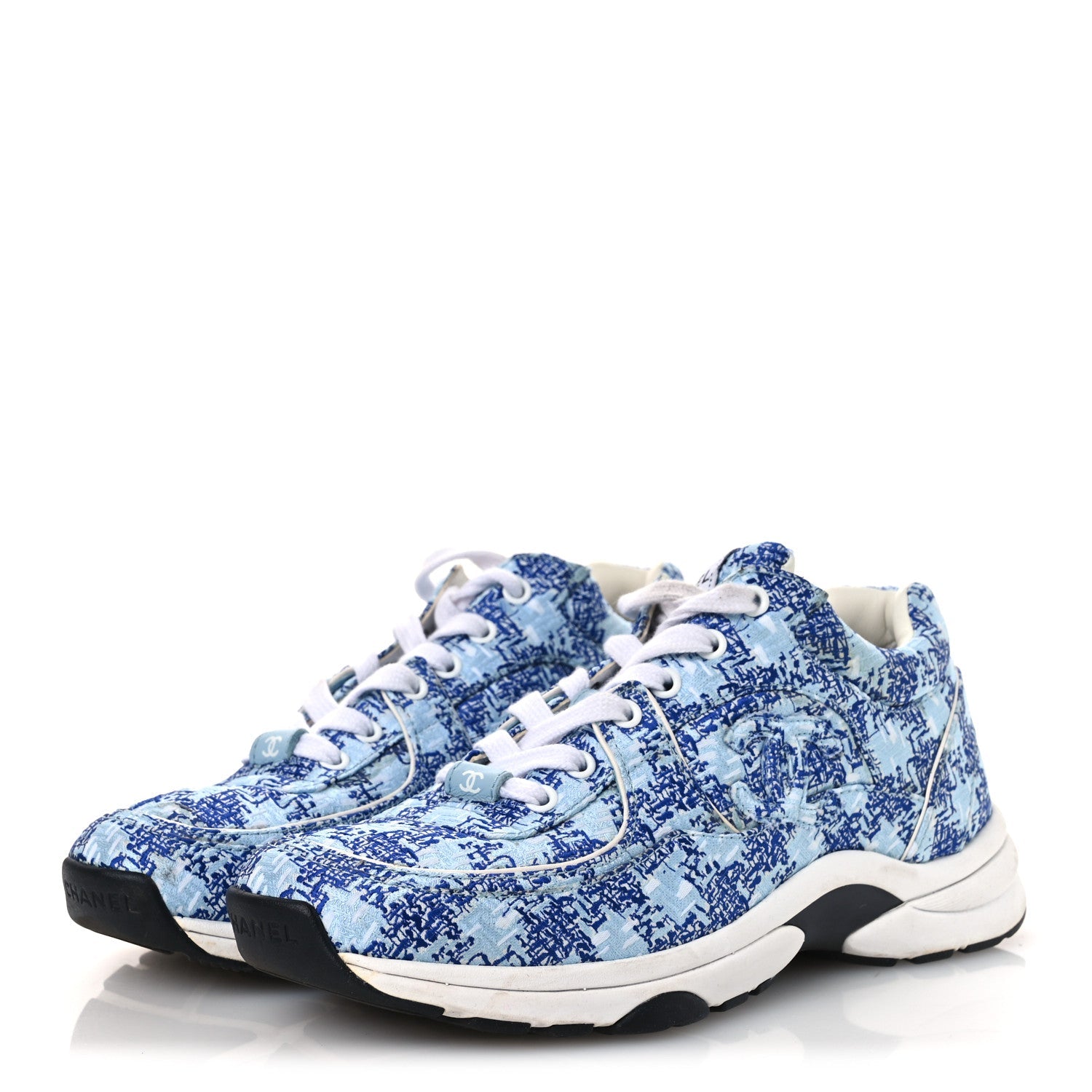 Chanel Tweed CC Sneakers 36.5 Blue White