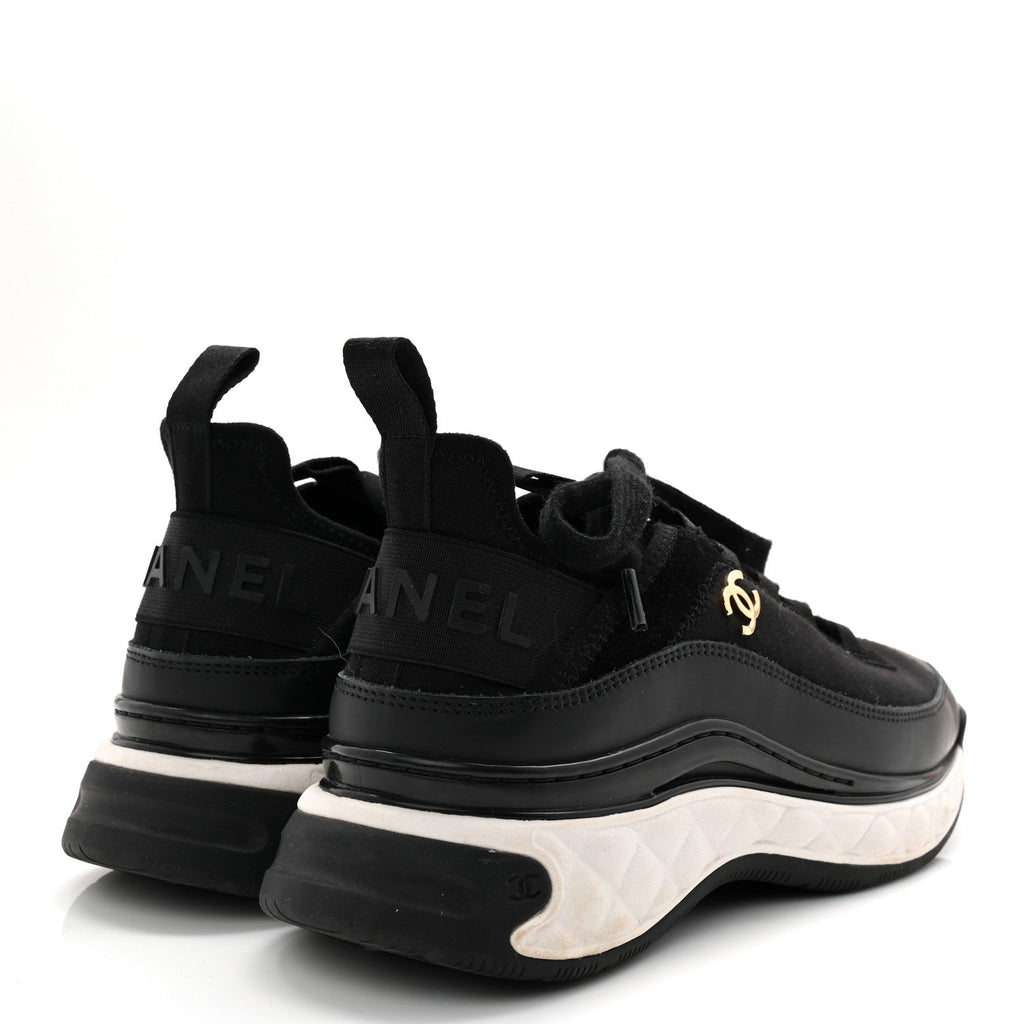 Chanel Velvet Calfskin Mixed Fibers CC Sneakers 36.5 Black