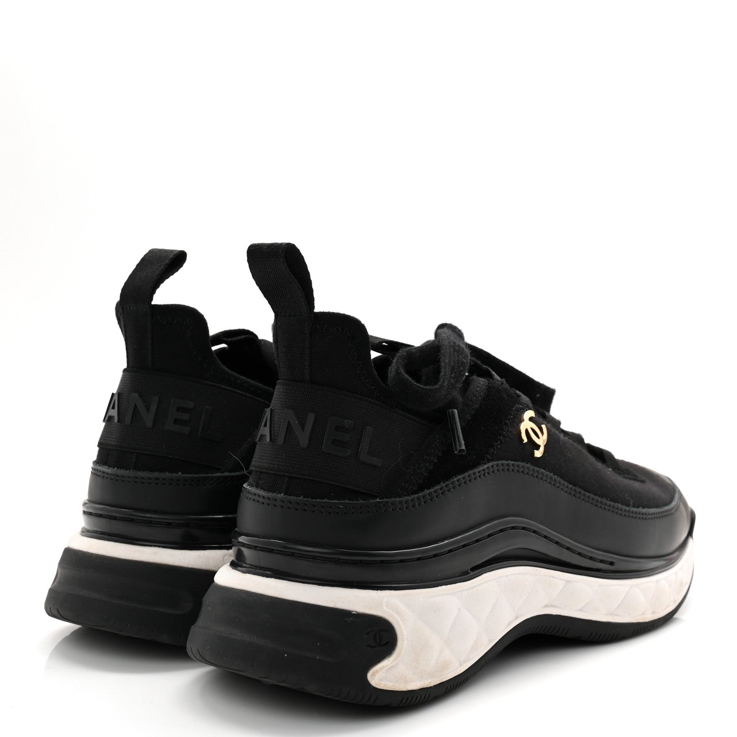 Chanel Velvet Calfskin Mixed Fibers CC Sneakers 36.5 Black