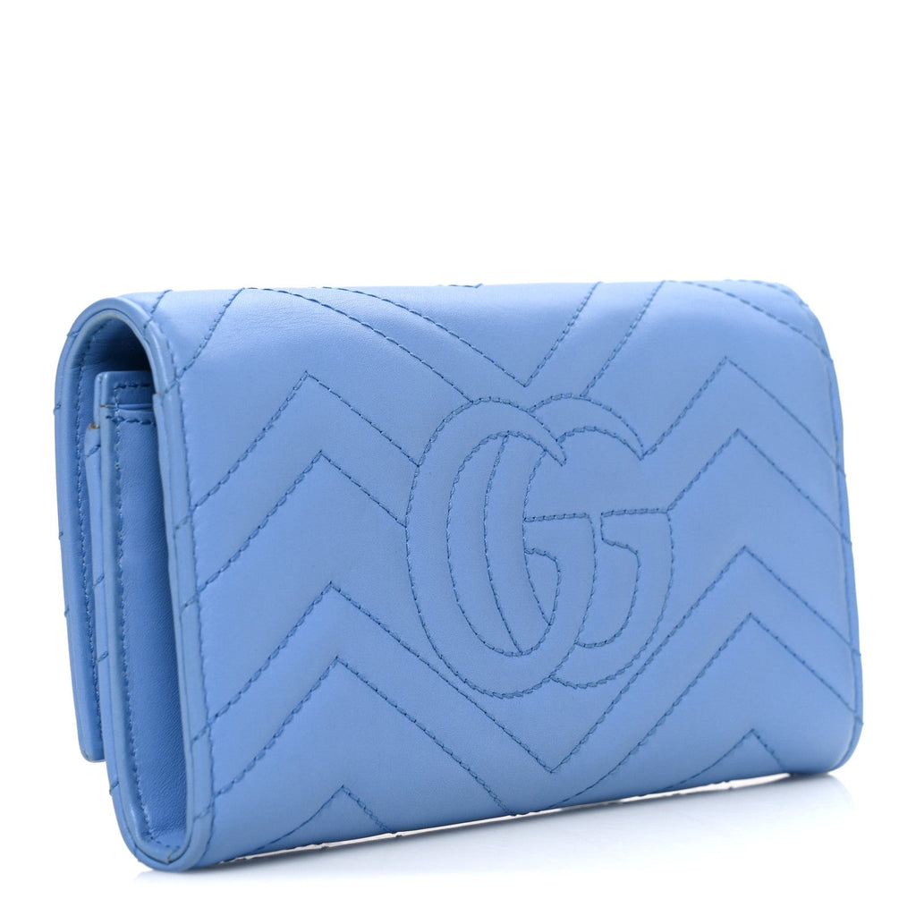 Gucci Calfskin Matelasse GG Marmont Continental Wallet Clear Sky Blue