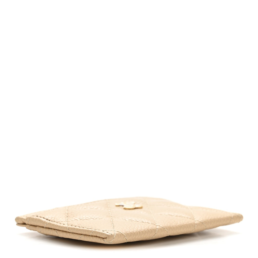 Caviar Quilted Card Holder Beige