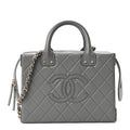 Calfskin Quilted Studded Square Vanity Case Grey