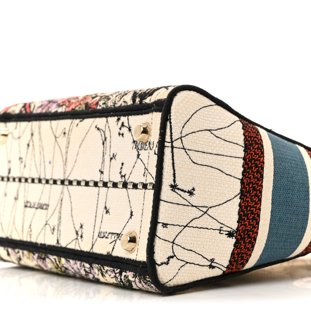 Christian Dior Canvas Constellation Embroidered Medium Lady D-Lite Latte Multicolor