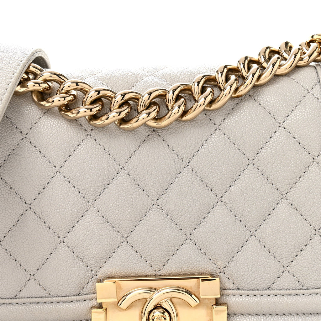 Chanel Caviar Quilted Small Boy Flap Light Grey