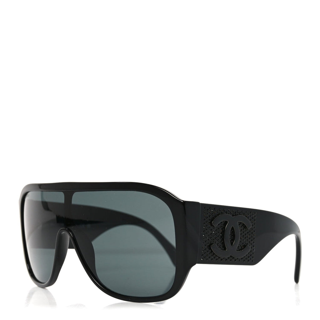 Acetate Crystal CC Shield Sunglasses 5466-B Black