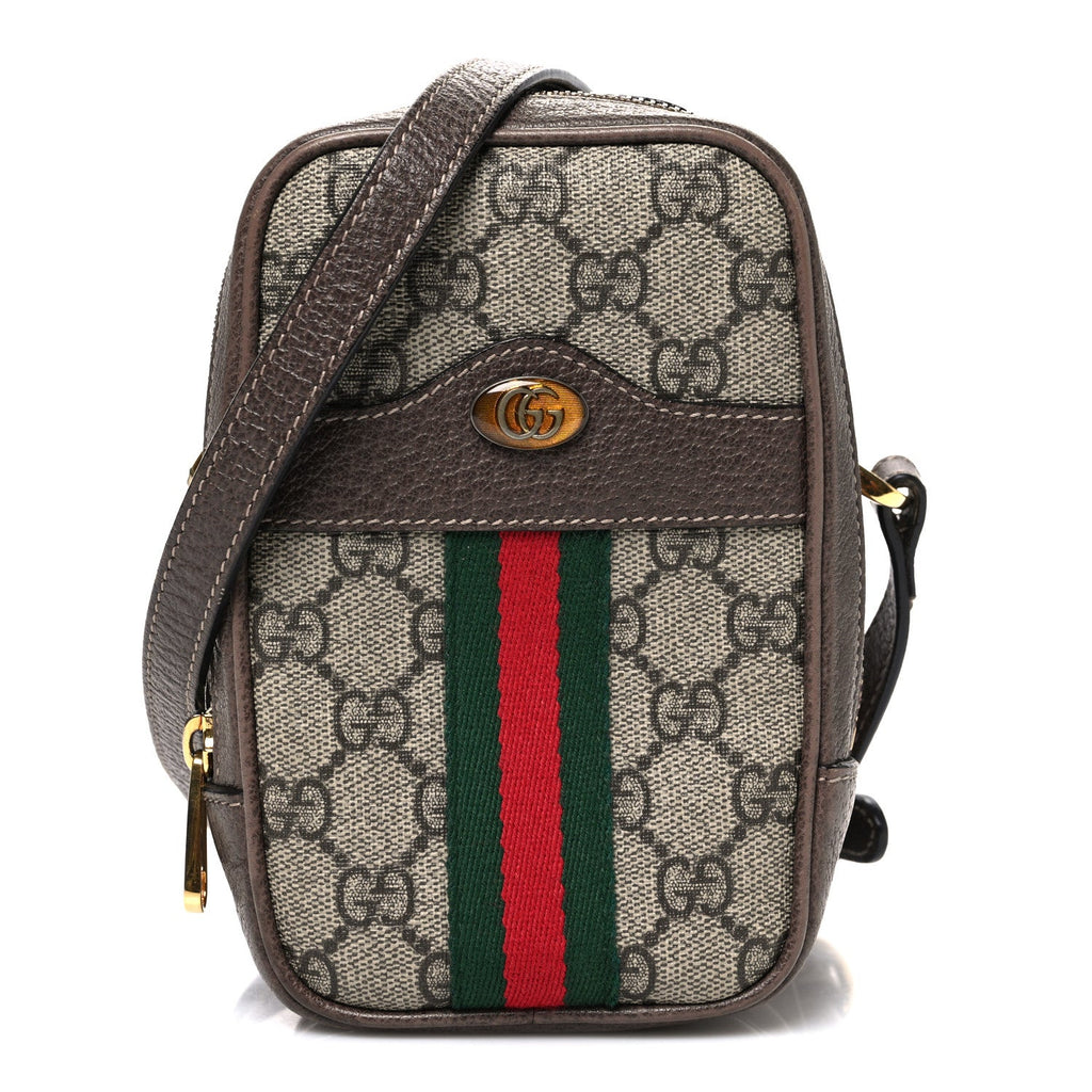 Gucci GG Supreme Monogram Web Mini Ophidia Double Zip Crossbody Bag Beige New Acero