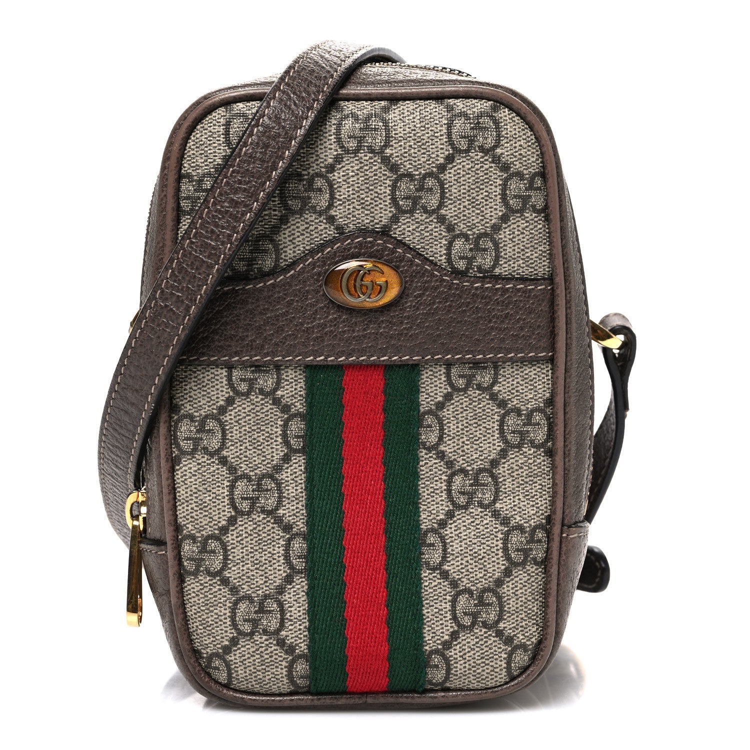Gucci GG Supreme Monogram Web Mini Ophidia Double Zip Crossbody Bag Beige New Acero