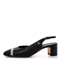 Lambskin Grosgrain Pearl Cap Toe CC Slingback Pumps 40.5 Black