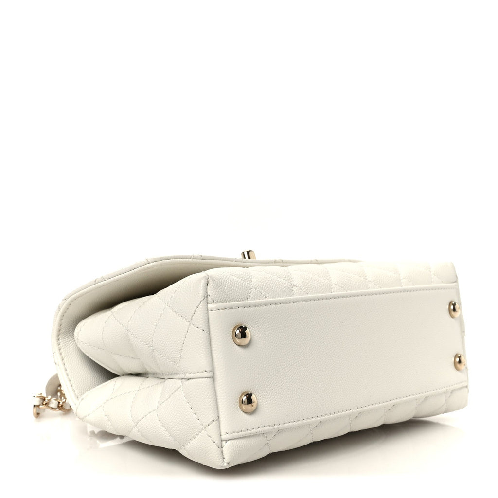 Chanel Caviar Quilted Mini Coco Handle Flap White