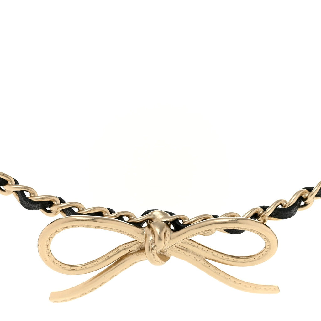 Pearl Lambskin CC Chain Bow Choker Gold Black White