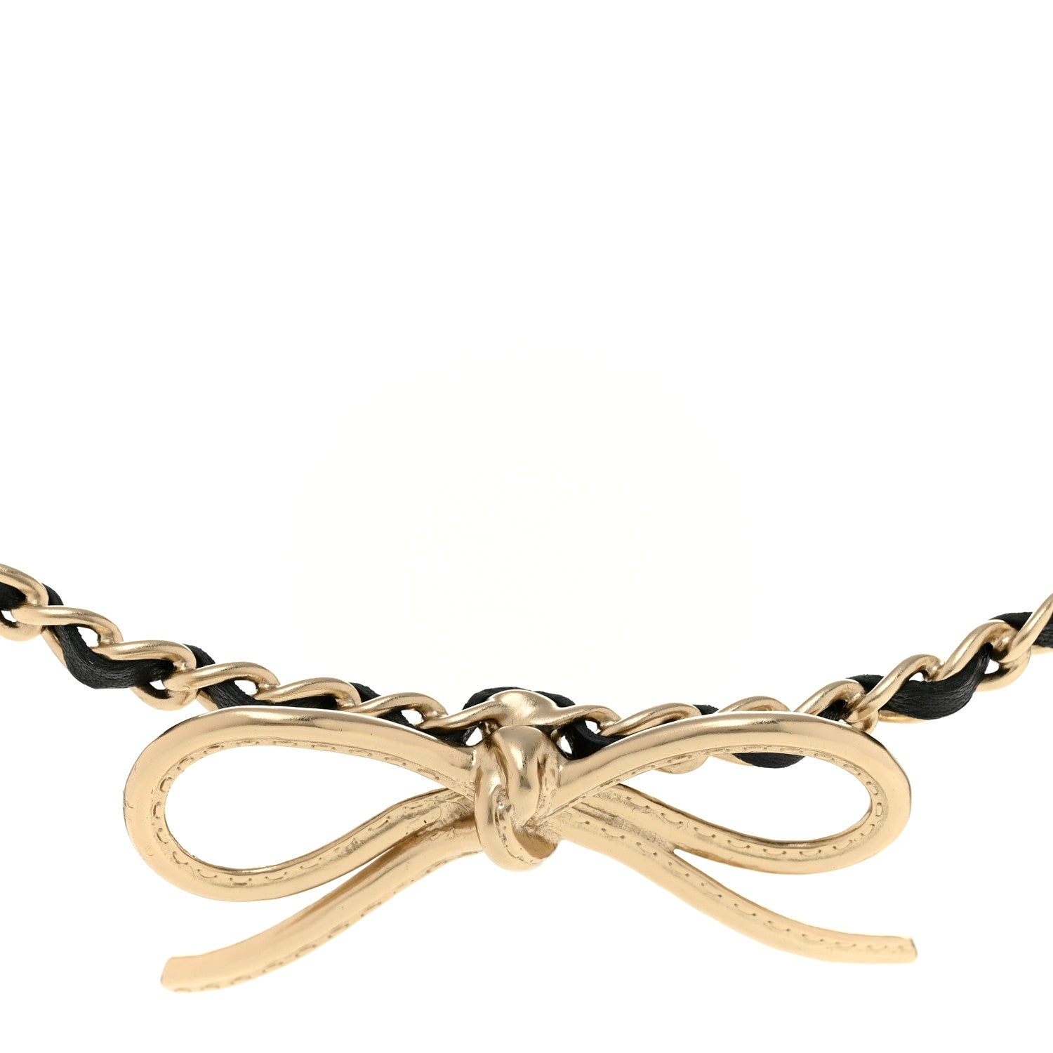 Pearl Lambskin CC Chain Bow Choker Gold Black White