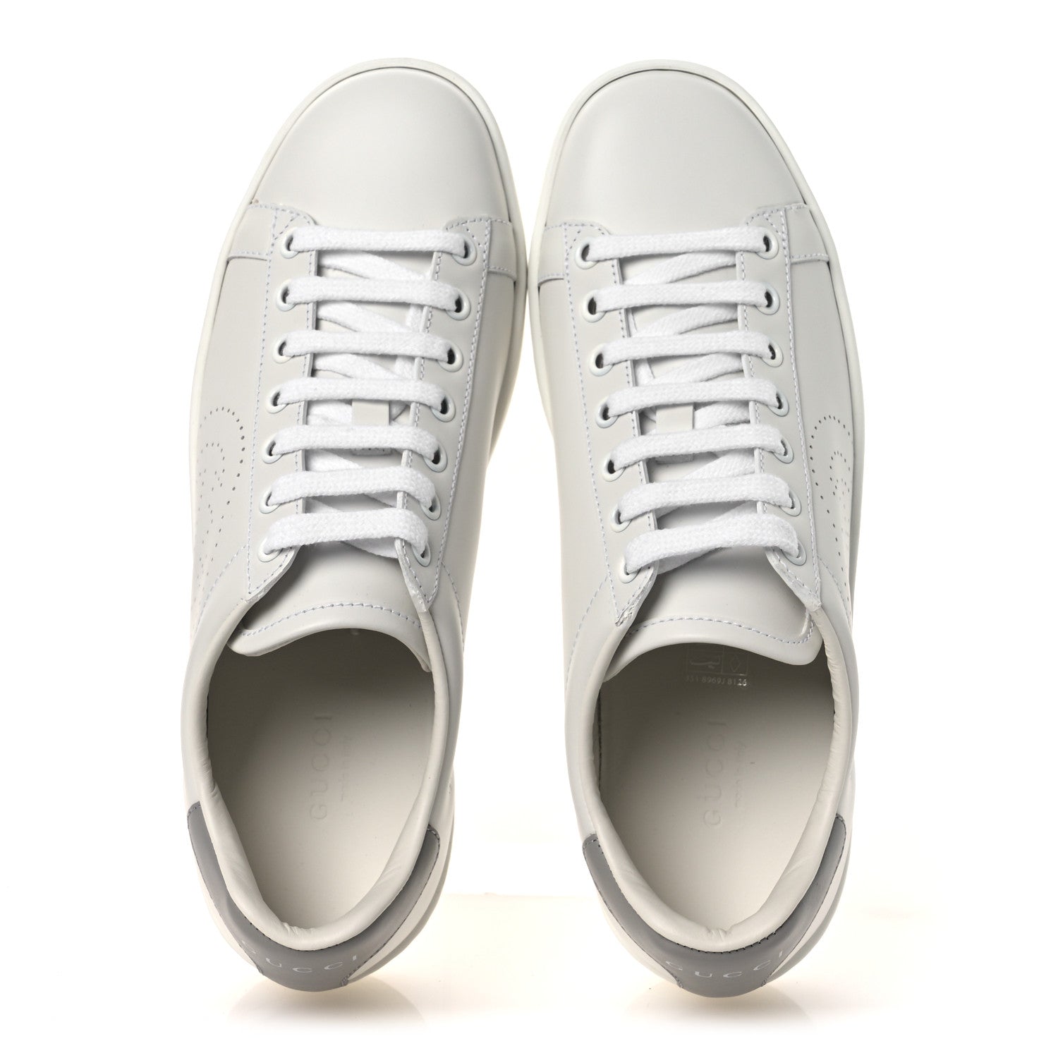 Gucci Calfskin Interlocking G Perforated Womens Ace Sneakers 37 White Grey Sky