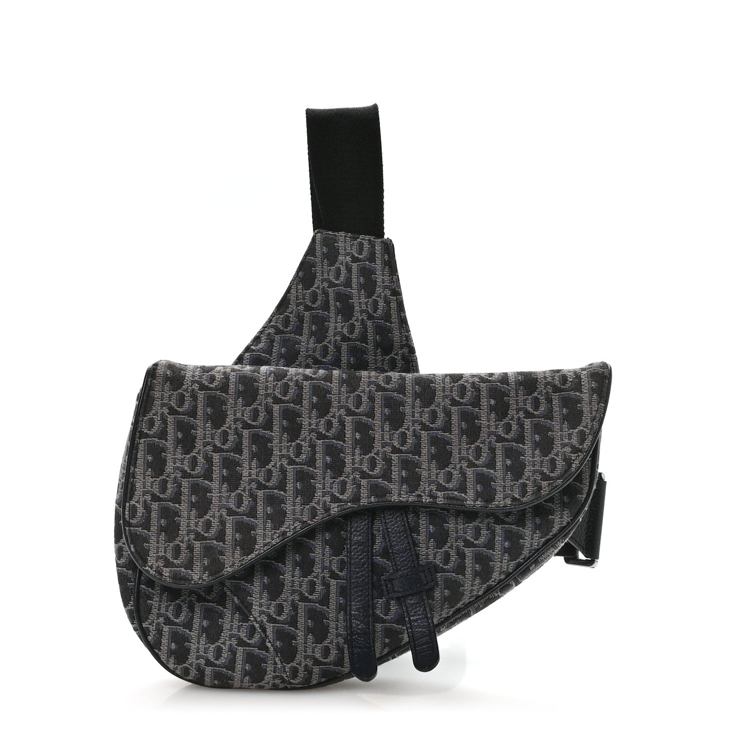 Christian Dior Oblique Mens Saddle Bag Black Blue