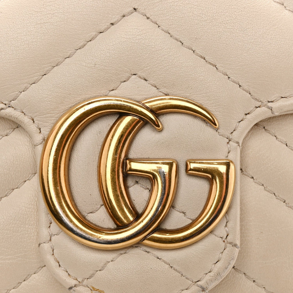 Gucci Calfskin Matelasse Super Mini GG Marmont Shoulder Bag White