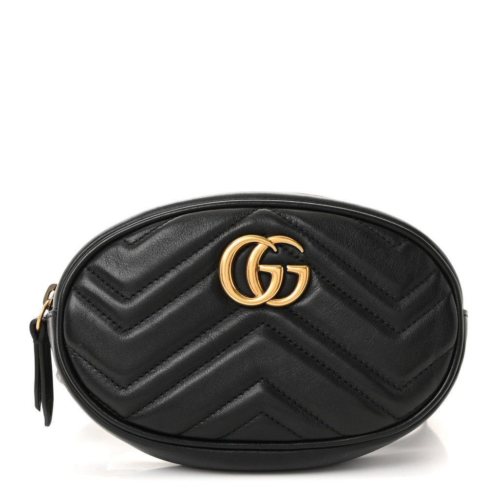 Gucci Calfskin Matelasse GG Marmont Belt Bag 85 34 Black