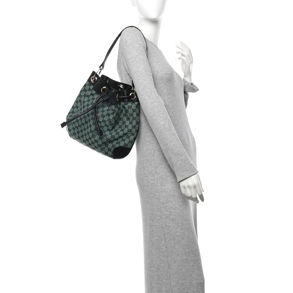 Gucci Monogram Drawstring Shoulder Bag Green