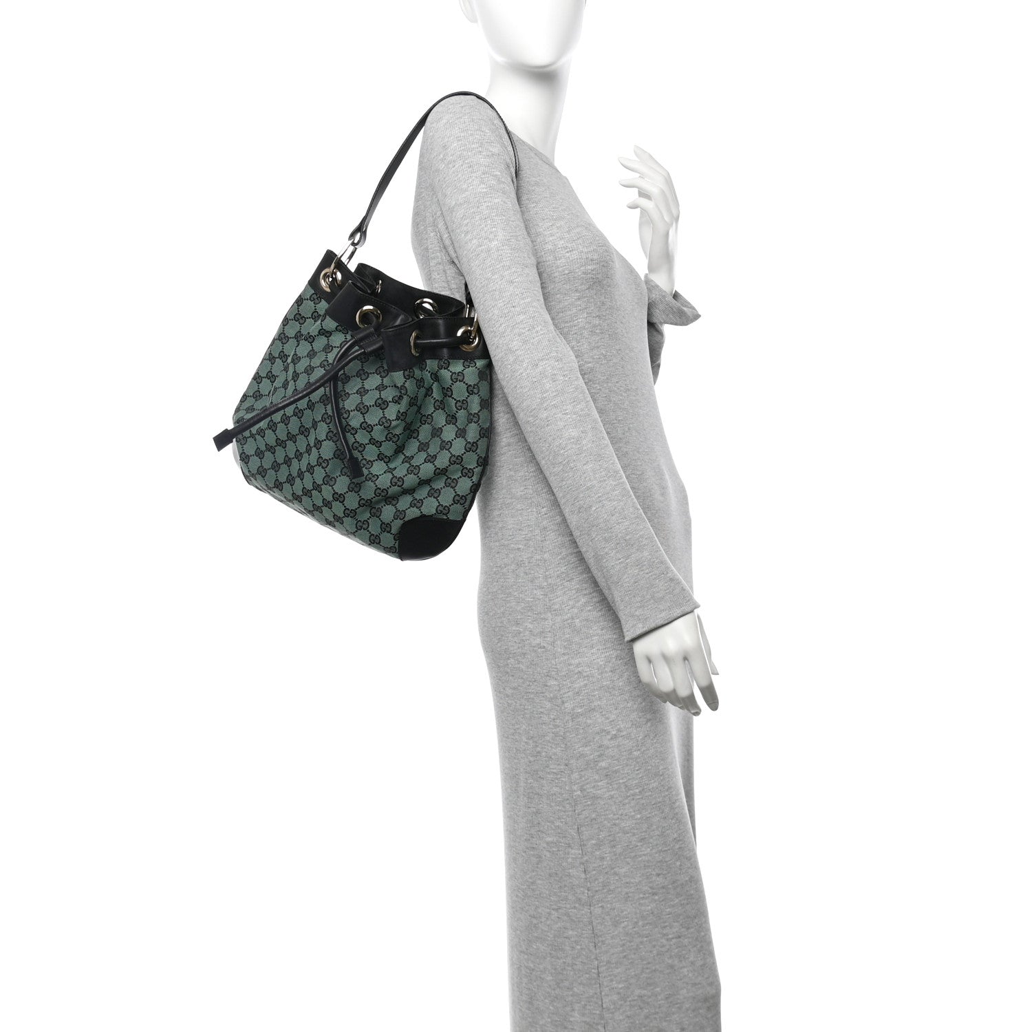 Gucci Monogram Drawstring Shoulder Bag Green