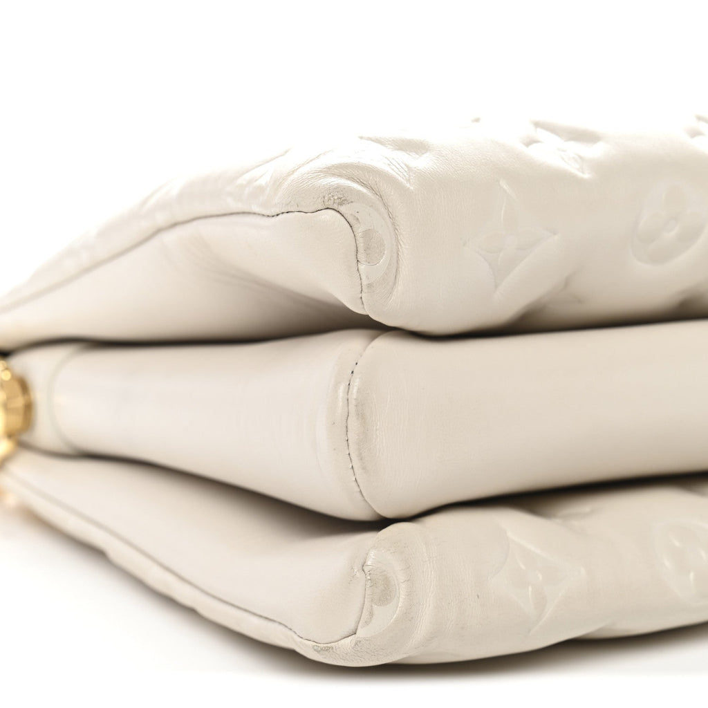 Louis Vuitton Lambskin Embossed Monogram Coussin PM Beige Cream