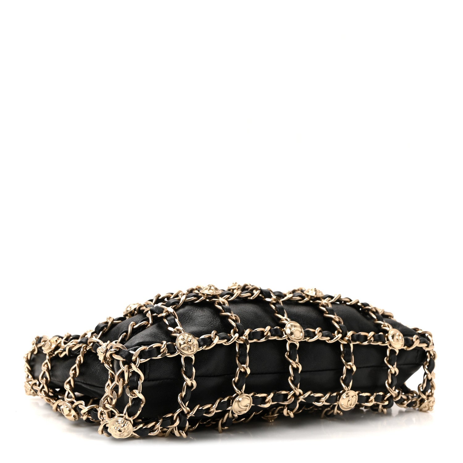 Chanel Lambskin Chain Frame Medallion Shoulder Bag Black
