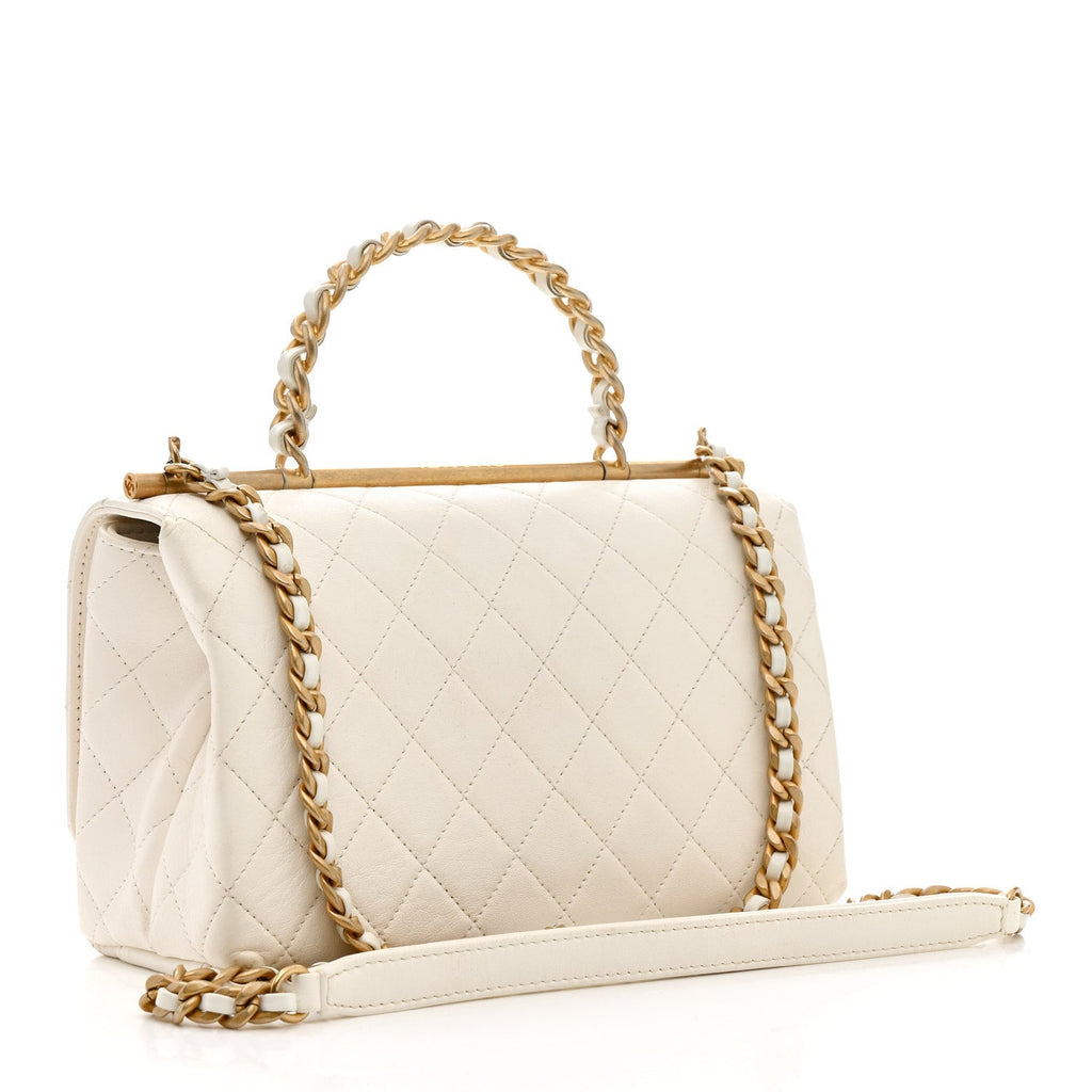 Chanel Lambskin Quilted La Parisienne Top Handle Flap White