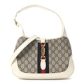 Gucci GG Supreme Monogram Azalea Calfskin Web Small Jackie 1961 Hobo Beige Ebony Mystic White