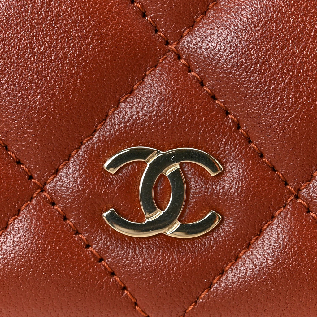 Chanel Lambskin Quilted Wallet On Chain WOC Brown