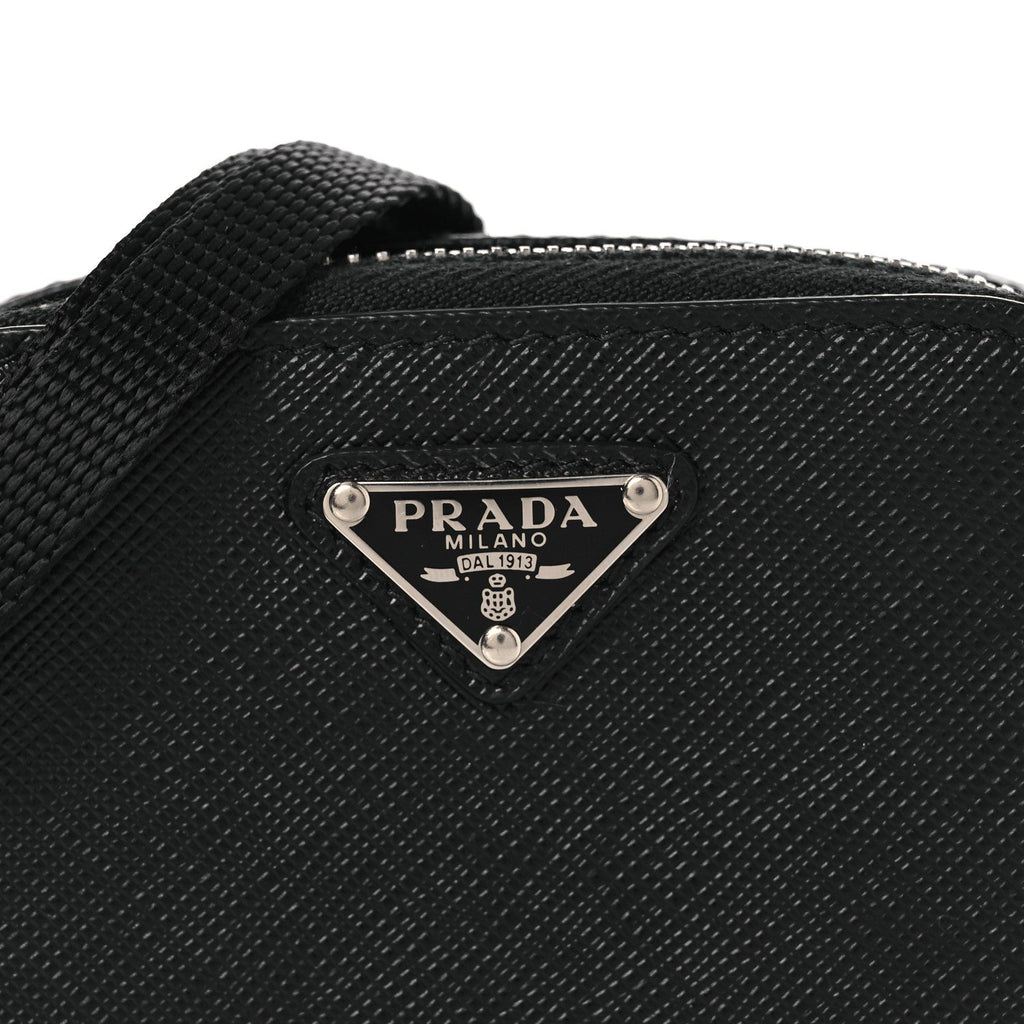 Prada Saffiano Travel Metal Triangle Logo Mini Pouch Shoulder Bag Black