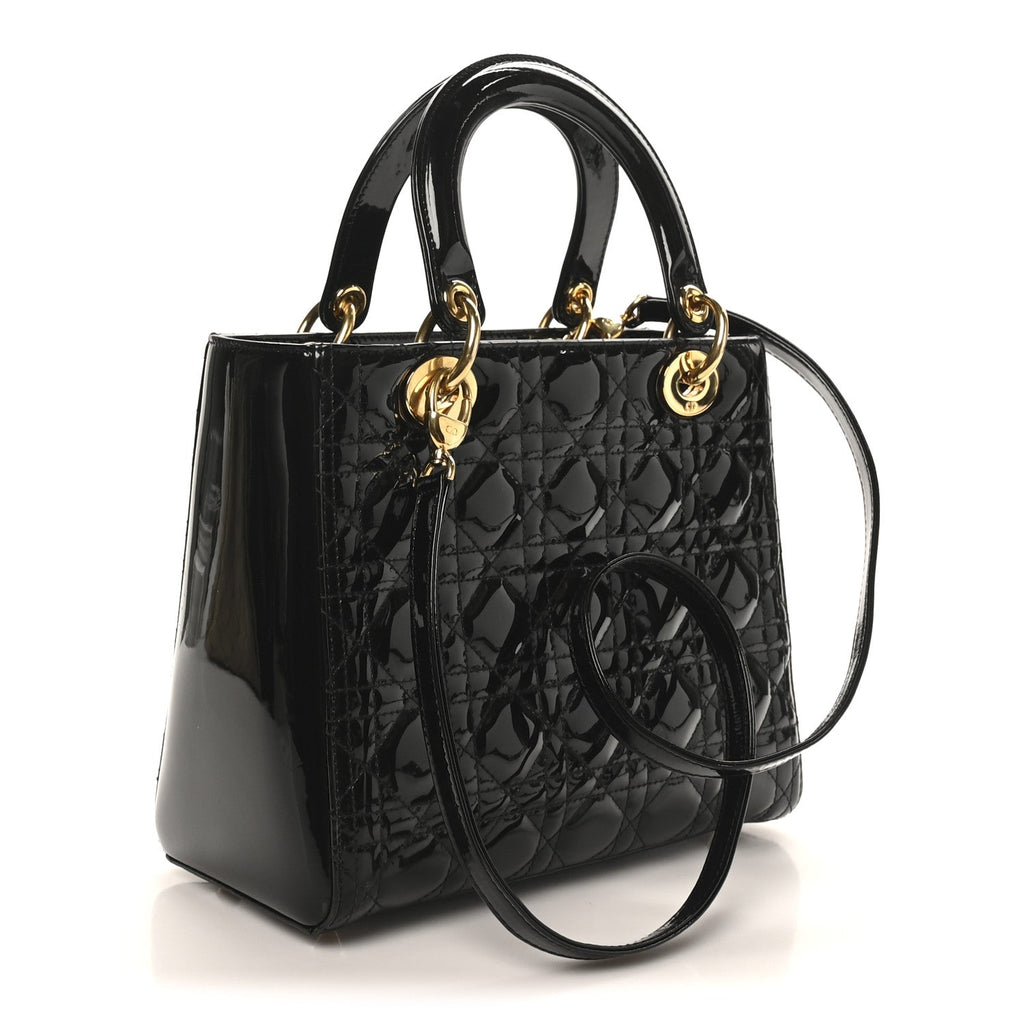 Christian Dior Patent Cannage Medium Lady Dior Black