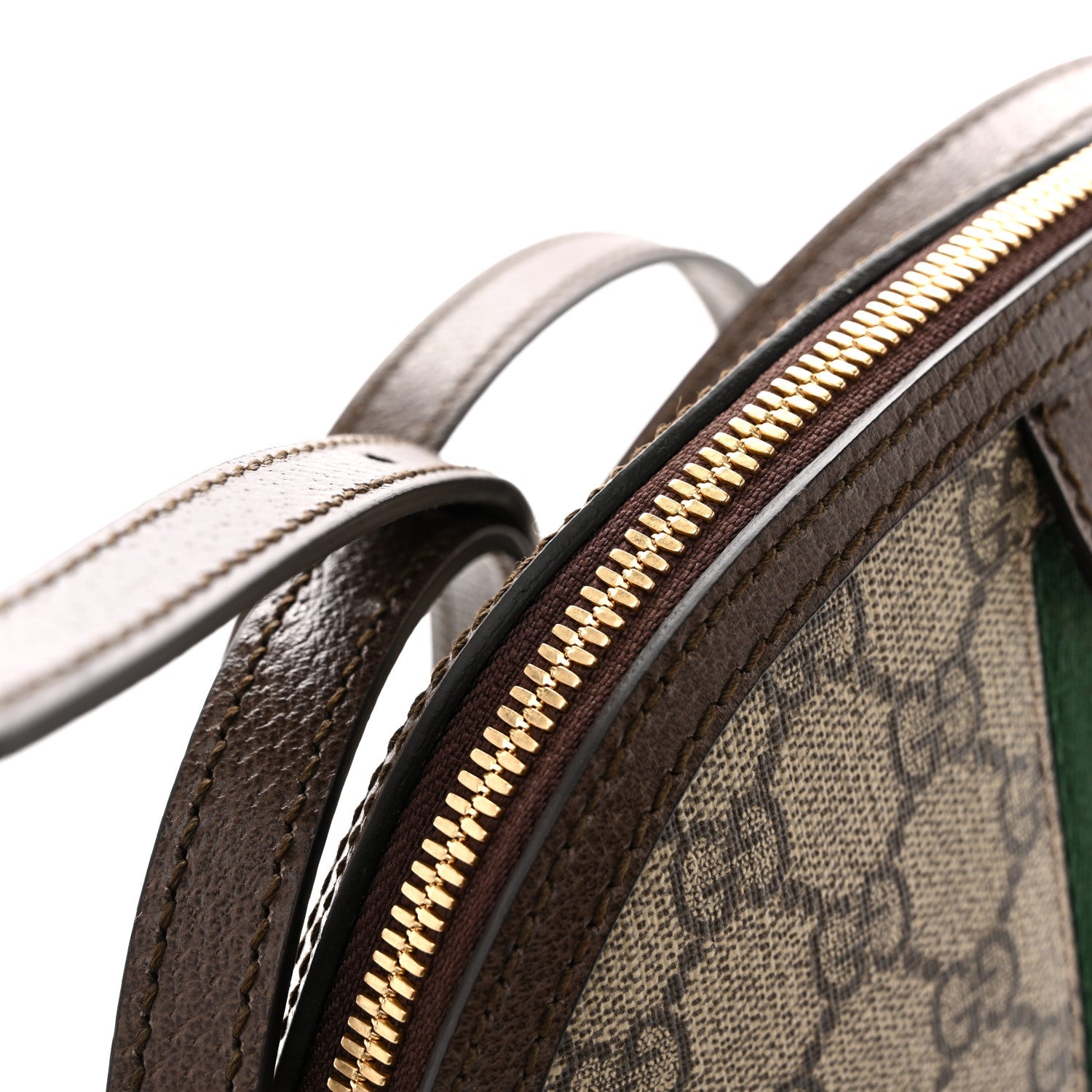 Gucci GG Supreme Monogram Textured Dollar Calfskin Web Small Ophidia Dome Shoulder Bag Beige Ebony New Acero