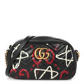 Gucci Calfskin Matelasse GucciGhost Small GG Marmont Chain Shoulder Bag  Black Hibiscus Red