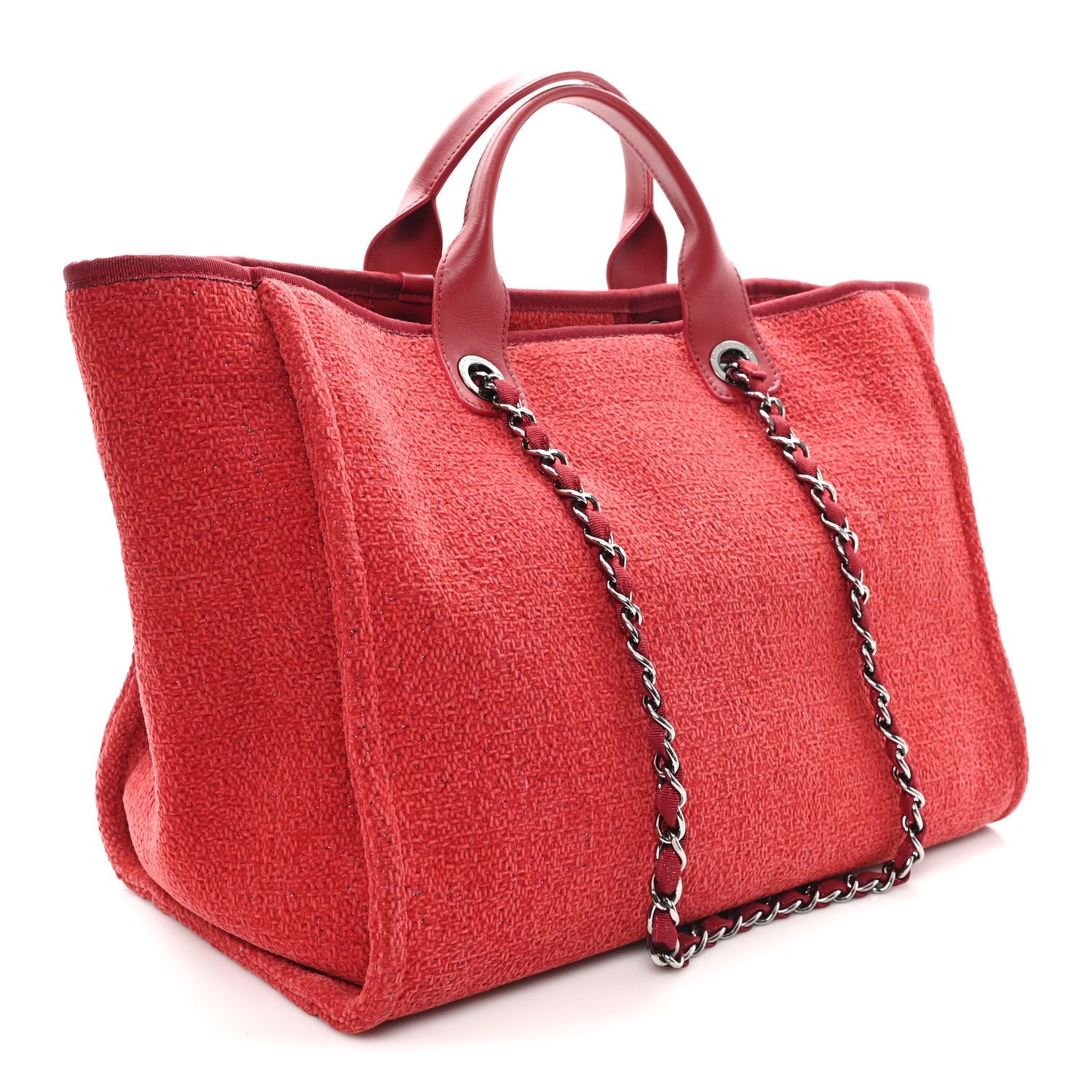Chanel Lurex Boucle Medium Deauville Tote Red