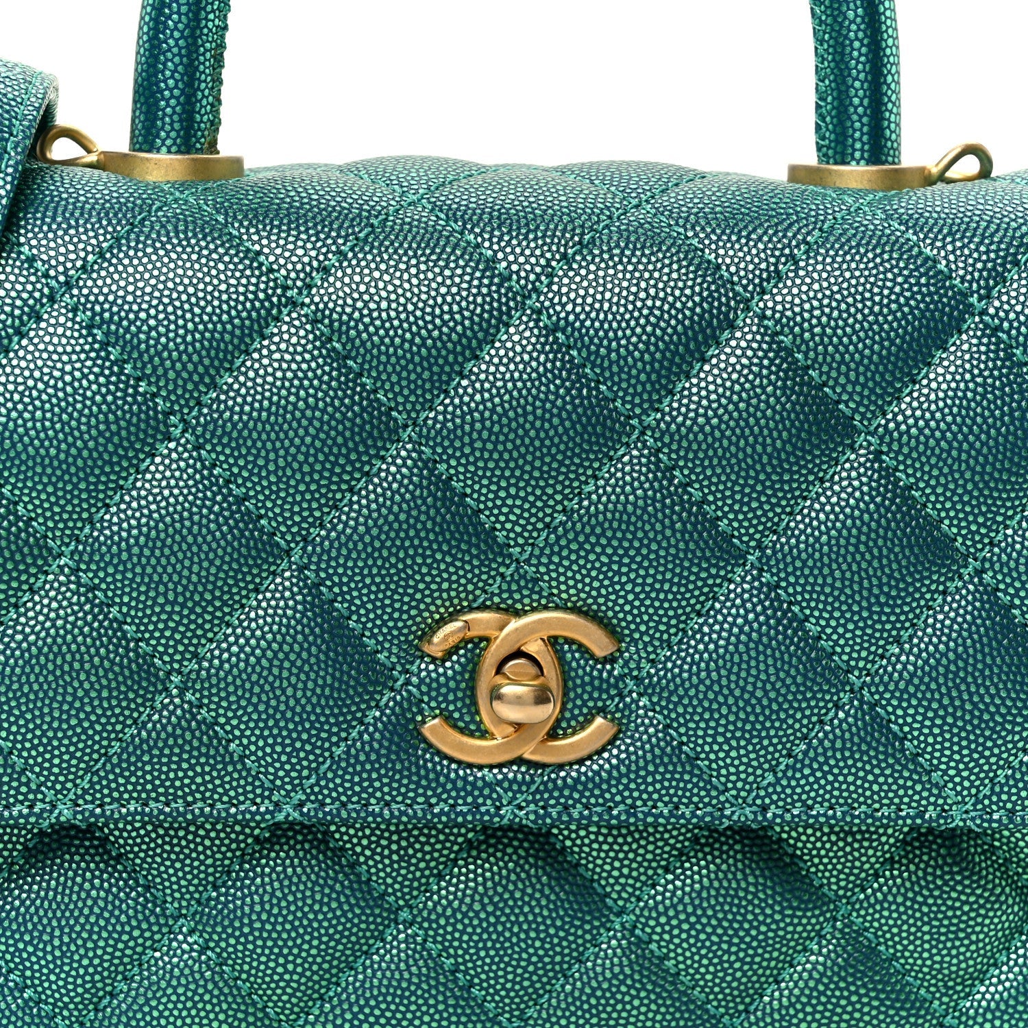 Chanel Metallic Caviar Quilted Mini Coco Handle Flap Blue