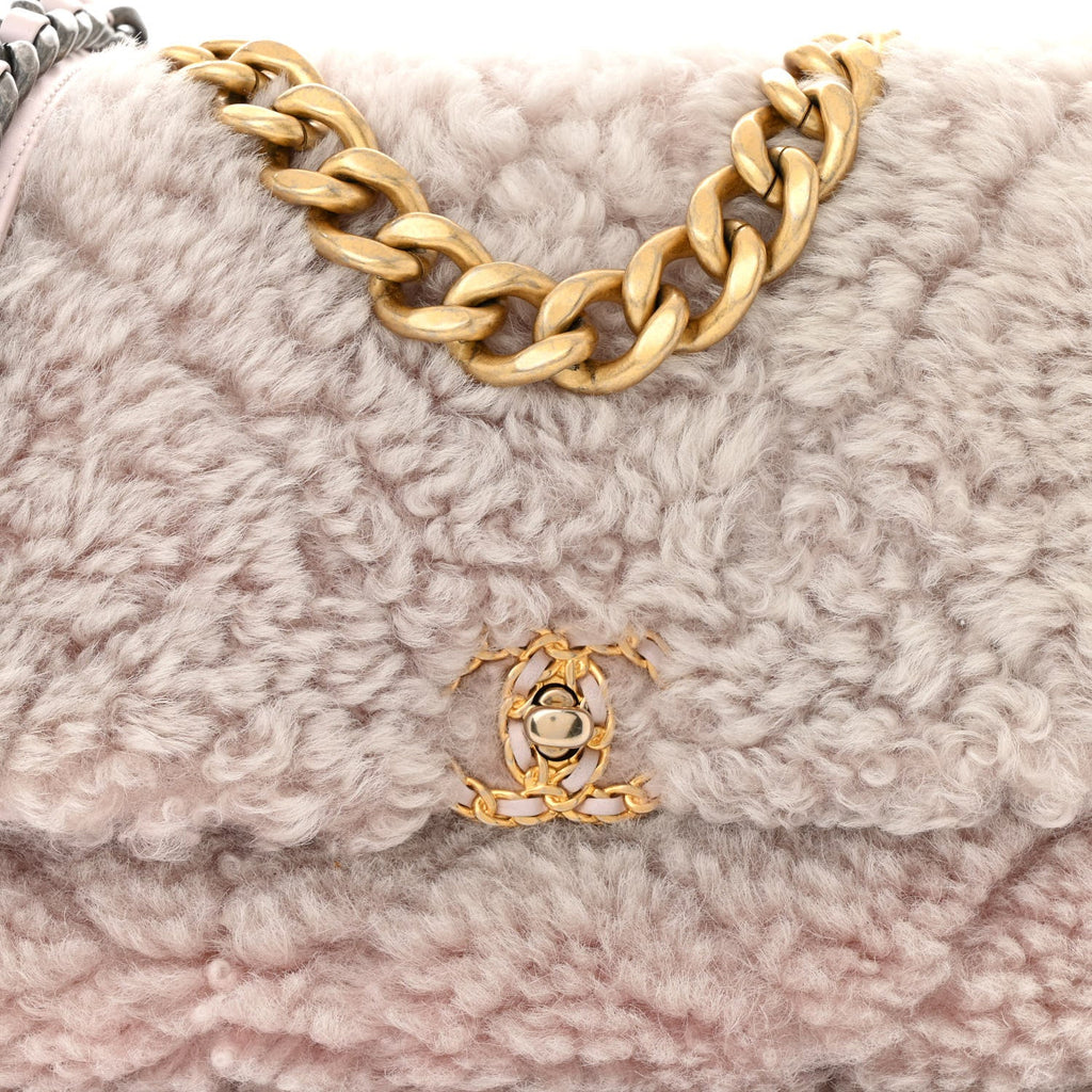 Chanel Shearling Sheepskin Medium Chanel 19 Flap Light Pink