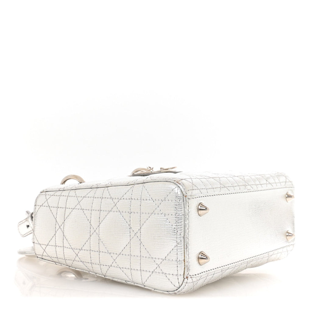 Christian Dior Metallic Grained Calfskin Cannage Small Lucky Badges My Lady Dior Silver